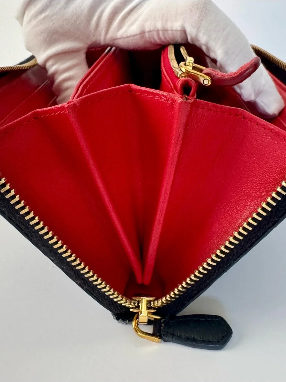 Prada Black Saffiano Zip-Around Clutch with Gold Logo